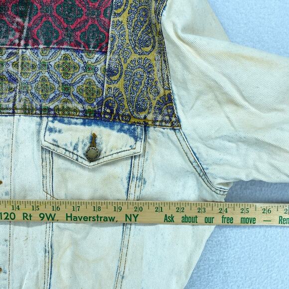 NAF NAF Jacket Mens S Bandana Patchwork Trucker Acid Washed Denim Blue VTG - Picture 14 of 16